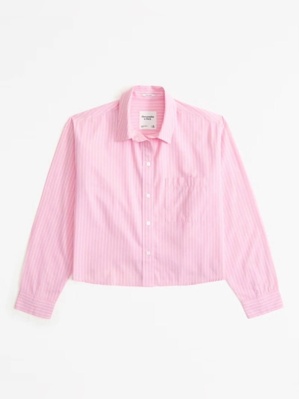 Abercrombie and Fitch Cropped Pink Pinstripe Oversized Poplin Shirt Size Medium